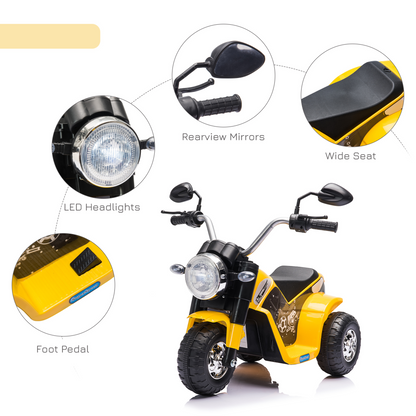 HOMCOM 6V Kids Electric Motorbike 3 Wheels Ride On Toy with Horn Headlights Realistic Sounds for Girl Boy 18 - 36 Months Yellow