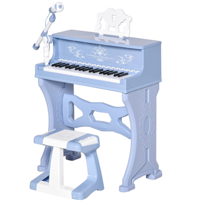 HOMCOM 37 Keys Kids Piano Mini Electronic Keyboard Light Kids Musical Instrument Educational Game Children Grand Piano Toy Set w/Stool & Microphone & Music Stand (Blue)