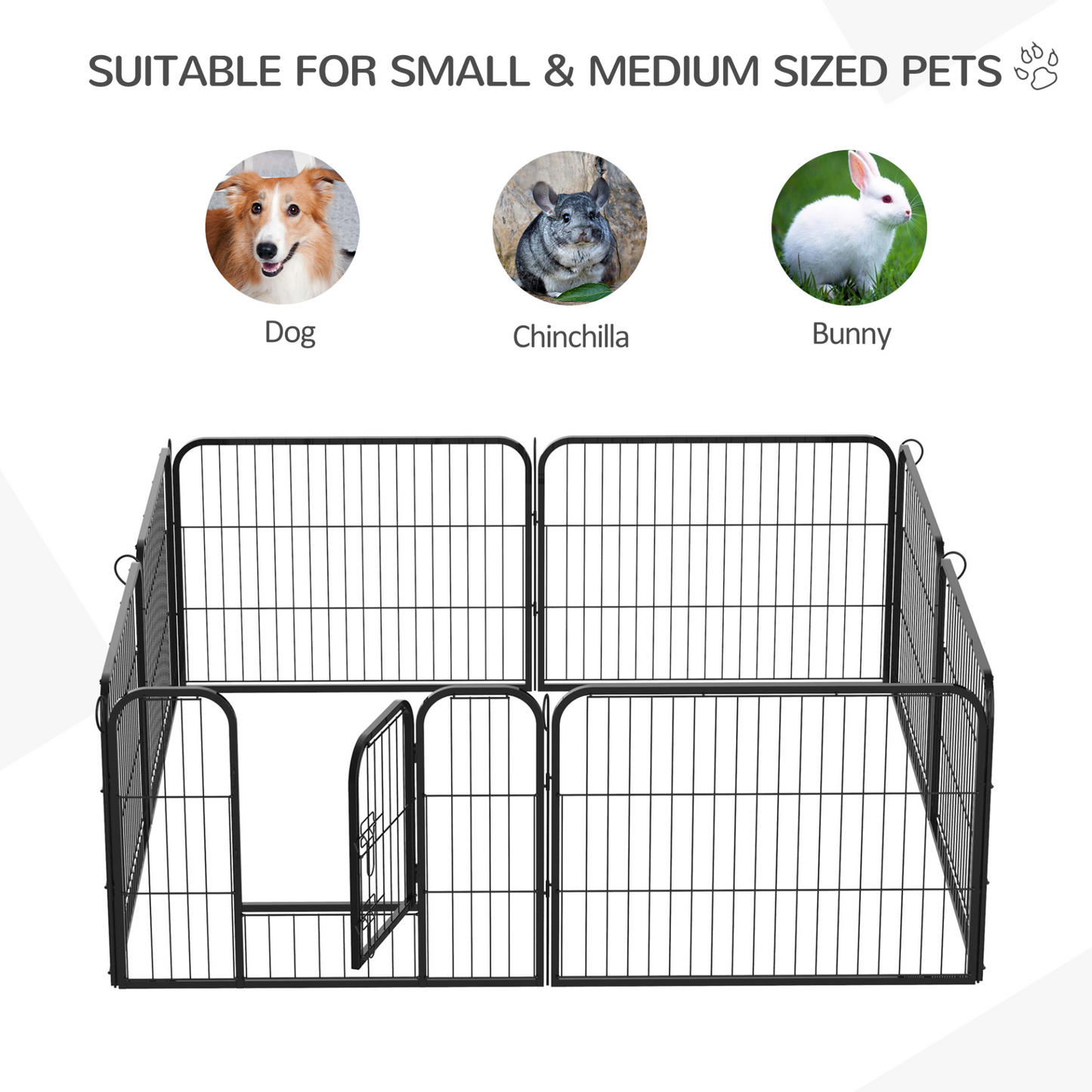 Pawhut Heavy Duty Dog pen 8 Panel Pet Puppy PlayPen Rabbit Hutch Run indoor outdoor Black, 80 x 60 cm