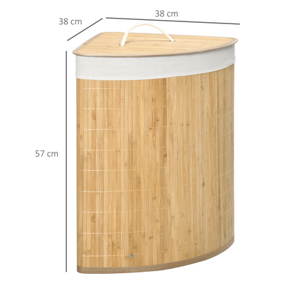 HOMCOM Bamboo Laundry Basket with Lid, 55 Litres Laundry Hamper with Removable Washable Lining,  Corner Washing Baskets, 38 x 38 x 57cm, Natural