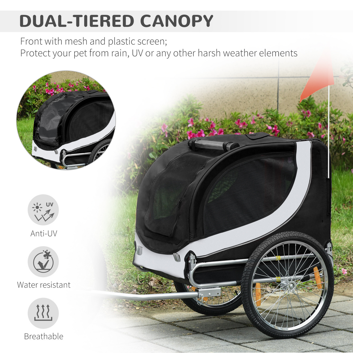 PawHut Steel Dog Bike Trailer Pet Cart Carrier for Bicycle Kit Water Resistant with Hitch Coupler Travel White and Black