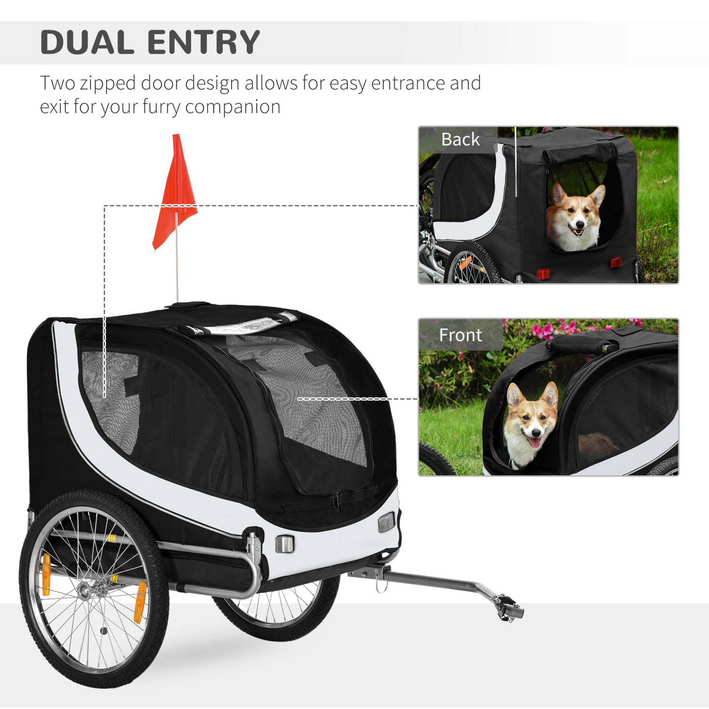 PawHut Steel Dog Bike Trailer Pet Cart Carrier for Bicycle Kit Water Resistant with Hitch Coupler Travel White and Black