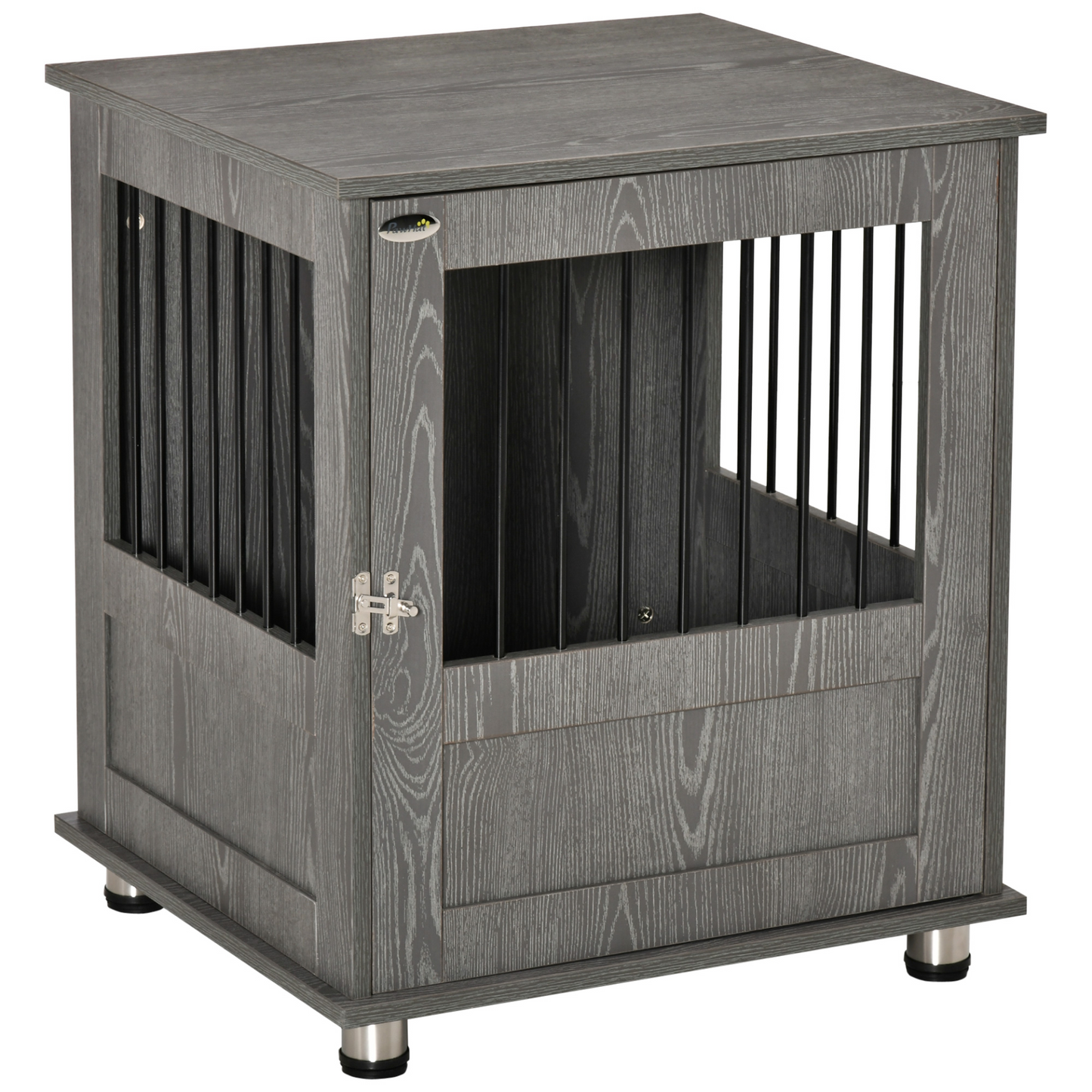 PawHut Dog Crate Furniture End Table, Pet Kennel for Small and Medium Dogs with Magnetic Door Indoor Animal Cage, Grey, 60 x 55 x 70 cm