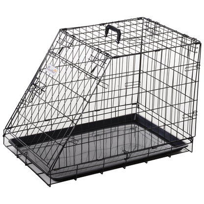 PawHut Metal Dog Car Crate Folding Pet Cage Transport Box Carrier for Small Dog with Removable Tray 77 x 47 x 55cm