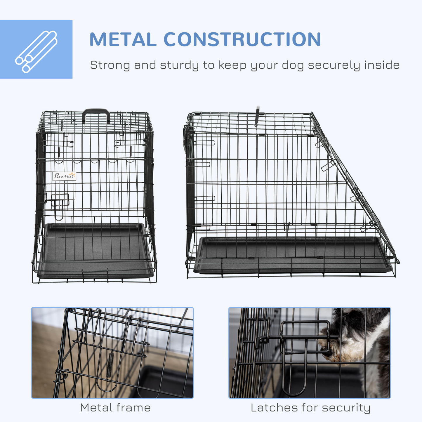 PawHut Metal Dog Car Crate Folding Pet Cage Transport Box Carrier for Small Dog with Removable Tray 77 x 47 x 55cm