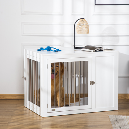 PawHut Furniture Style Dog Crate with Two Doors, End Table Pet Cage Kennel with Locks, for Medium and Large Dogs - White