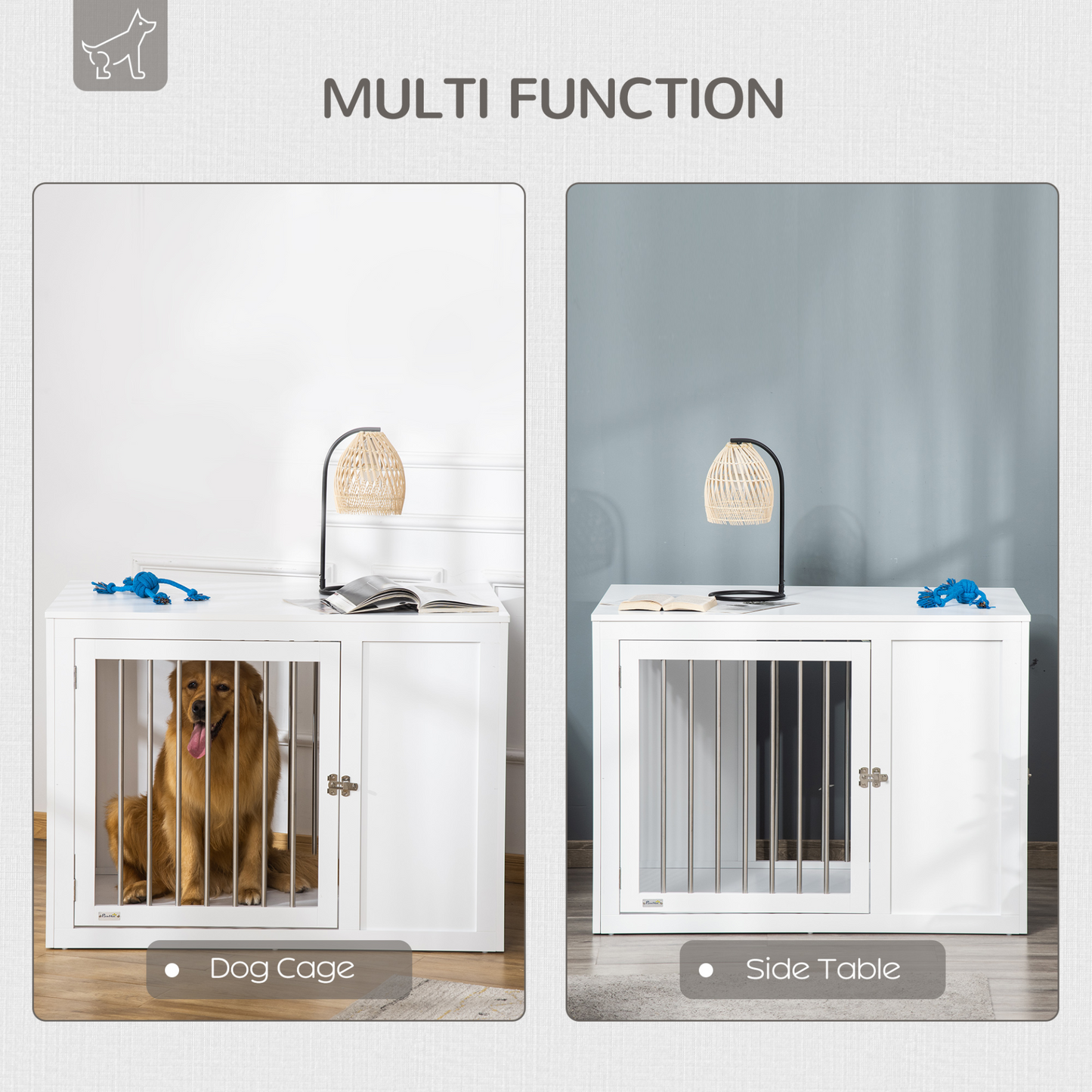 PawHut Furniture Style Dog Crate with Two Doors, End Table Pet Cage Kennel with Locks, for Medium and Large Dogs - White