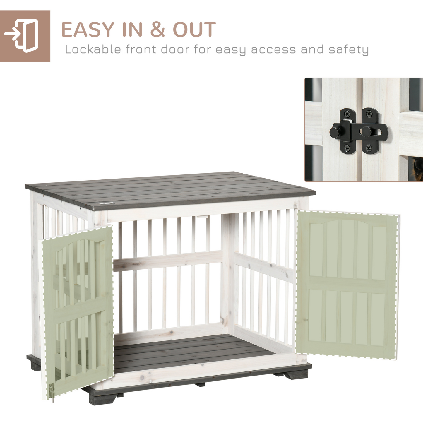 PawHut Wooden Dog Crate Furniture Pet Kennel Cage End Table for Small Medium Dogs, Indoor, White, 85.5 x 59.5 x 68 cm