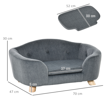 PawHut Dog Sofa Bed Pet Chair Couch with Water Resistant Fabric, Kitten Lounge with Soft Cushion Washable Cover, Wooden Frame for Mini Size Dogs - Grey