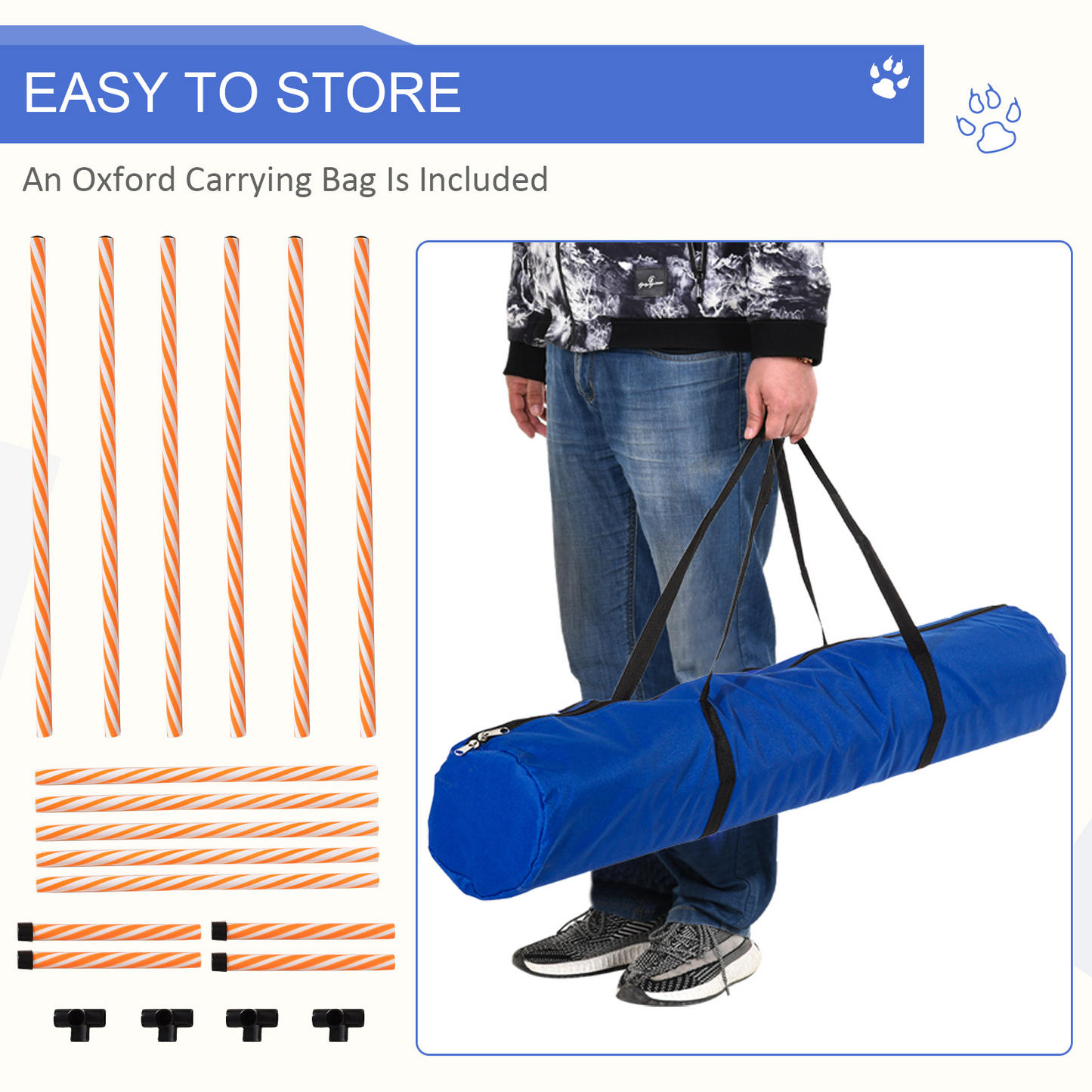 PawHut Dog Agility Training Equipment Pet Play Run Obstacle w/Weaves Poles Whistle Carrying Bag Outdoor Games Exercise