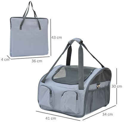 PawHut Pet Carrier Folding Bag Car Seat Cat Dog Puppy Kennel Portable Travel Cage Tote Case Mesh Holder House Grey