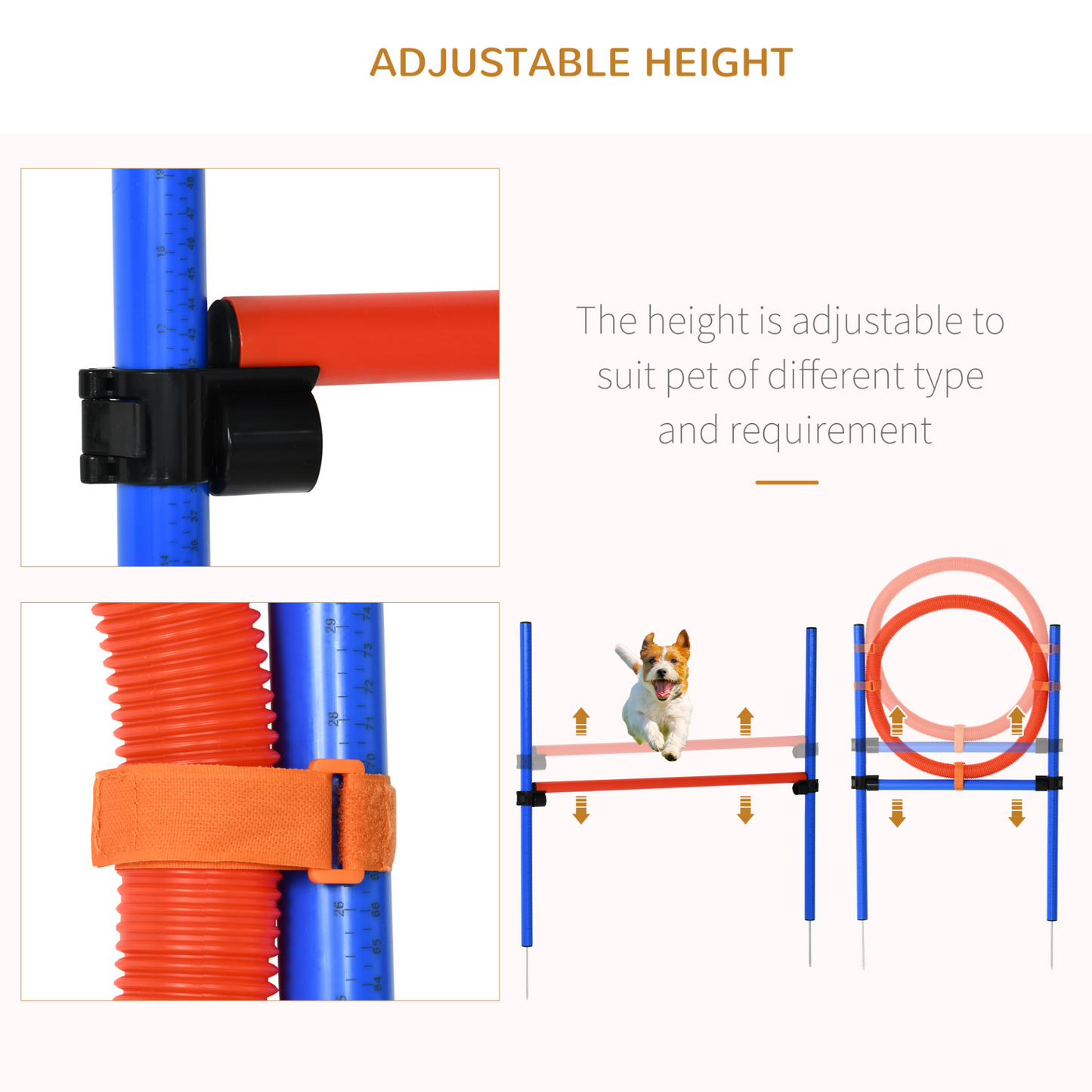 PawHut Pet Agility Training Equipment Dog Play Run Jump Obedience Training Set Adjustable (Pole + Hoop + Hurdle)