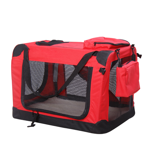 PawHut Folding Dog Cat Carrier Bag Basket Pet travel Bag Soft Portable Puppy Crate Kennel Cage Medium Red