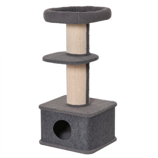 PawHut 96cm Cat Tree for Indoor Cats Kitten Tower Multi level Activity Center Pet Furniture with Sisal Scratching Post Condo Removable Cover Grey