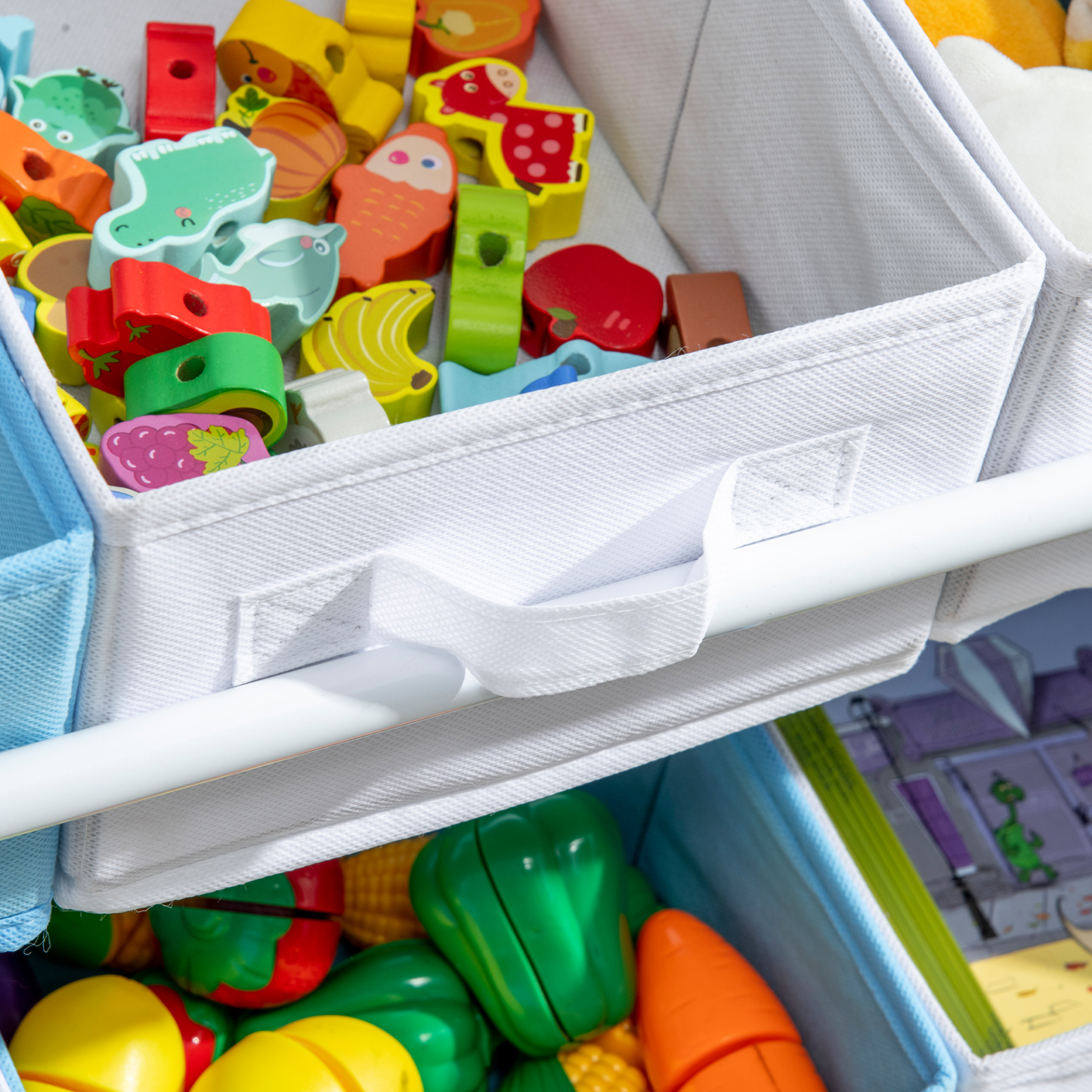 ZONEKIZ Kids Storage Unit Toy Box Organiser Bookshelf w/ Nine Removable Baskets, for Bedroom, Nursery, Playroom - Blue