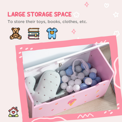 ZONEKIZ 2 in 1 Wooden Toy Box, Kids Storage Bench, Toy Chest with Safety Rod - Pink