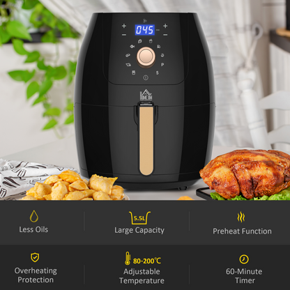 HOMCOM Air Fryers 1700W 5.5L with Digital Display Rapid Air Circulation System Adjustable Temperature 60 Min Timer for Healthy Oil Free Low Fat Cooking Nonstick Basket