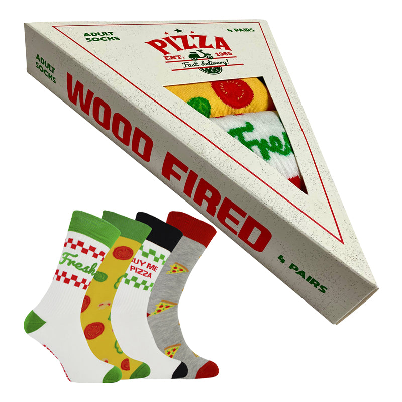 Pizza Socks in a Novelty Box 4 Pairs | Mens 6-11