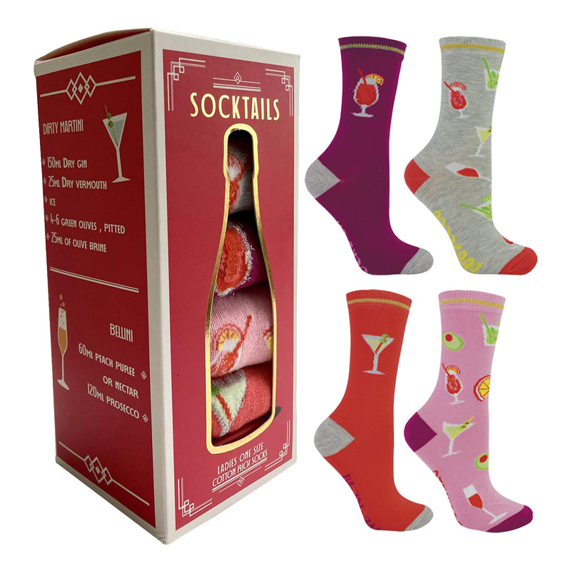 Cocktail Socks in Novelty Gift Box 4 Pairs Ladies