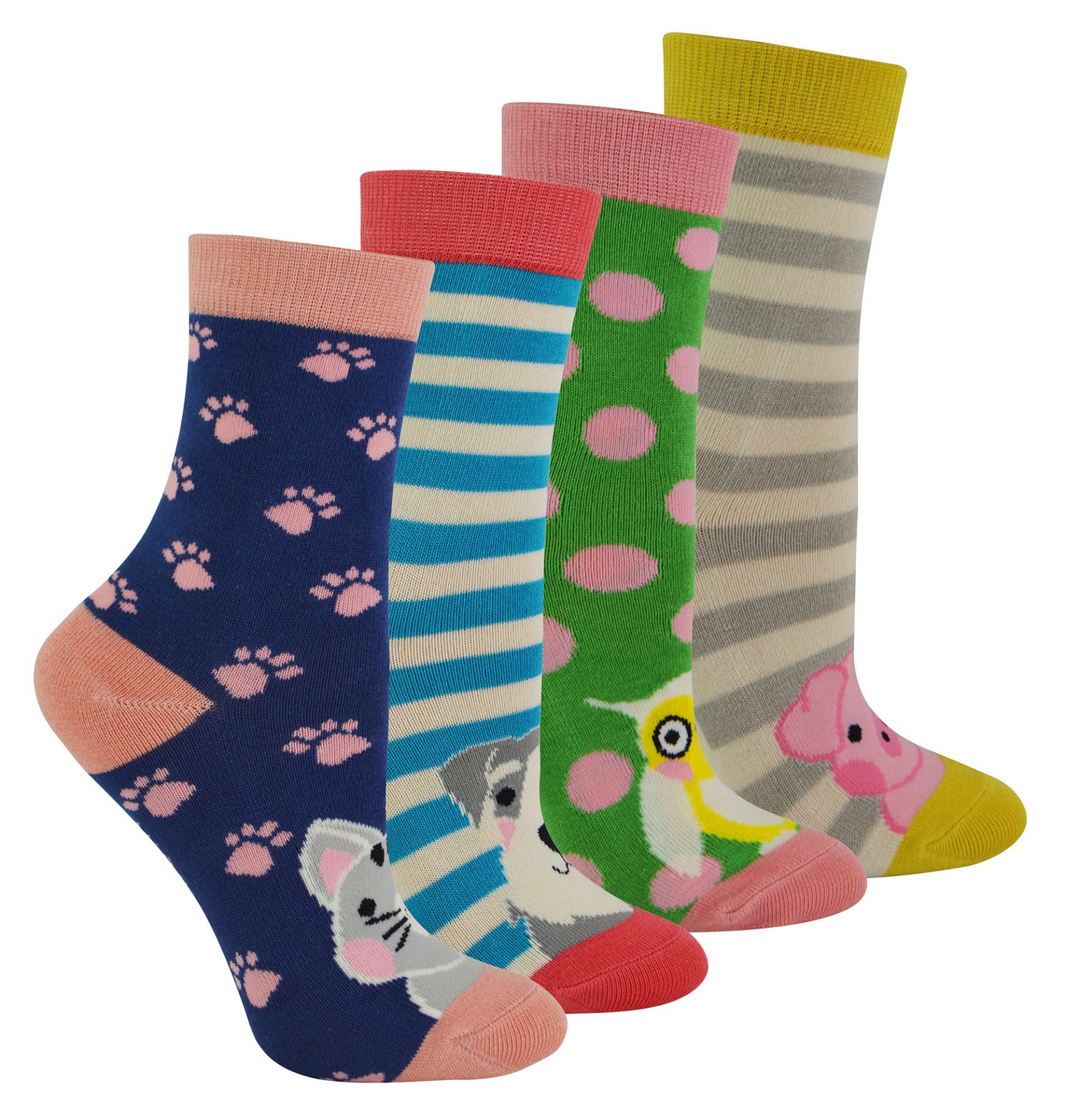 4 Pack Girls Novelty Bamboo Socks