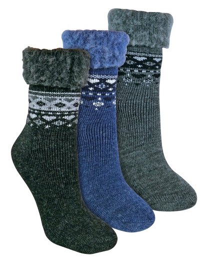 3 Pack Ladies Turnover Top Warm Wool Bed Socks