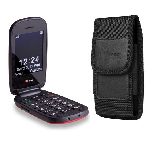 Bundle offer for TTfone Lunar TT750 Red Flip Big Button Senior Mobile with Nylon Holster Case (TTCB4), Vodafone Pay As You Go