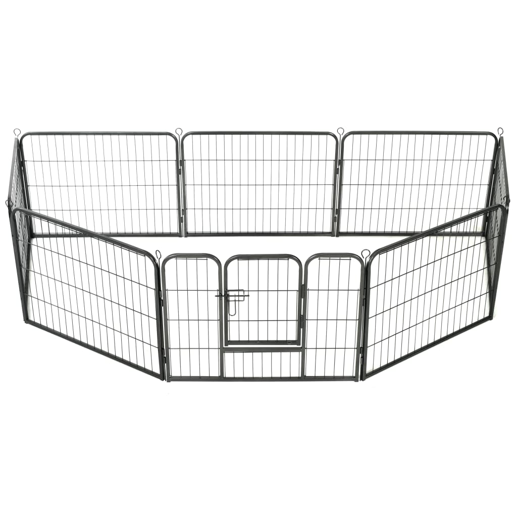 vidaXL Dog Playpen 8 Panels Steel 80x60 cm Black