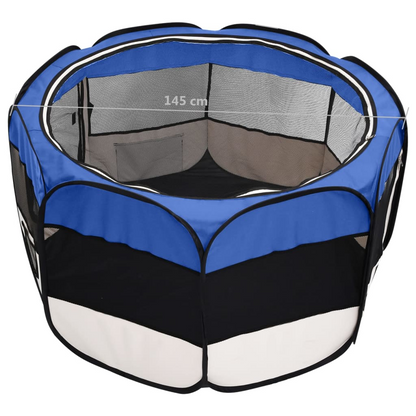 vidaXL Foldable Dog Playpen with Carrying Bag Blue 145x145x61 cm
