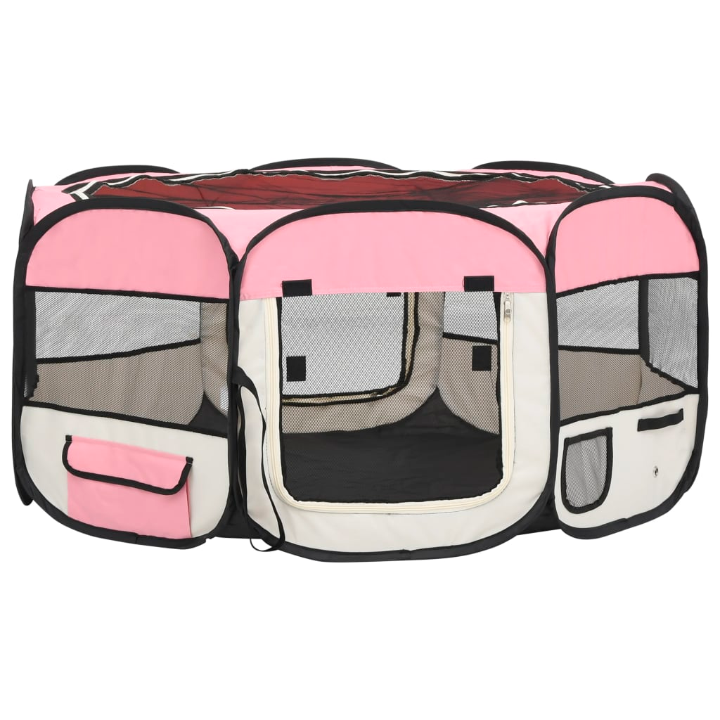 vidaXL Foldable Dog Playpen with Carrying Bag Pink 145x145x61 cm