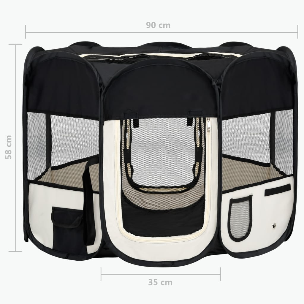 vidaXL Foldable Dog Playpen with Carrying Bag Black 90x90x58 cm