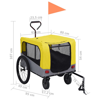 vidaXL 2-in-1 Pet Bike Trailer & Jogging Stroller Yellow and Grey