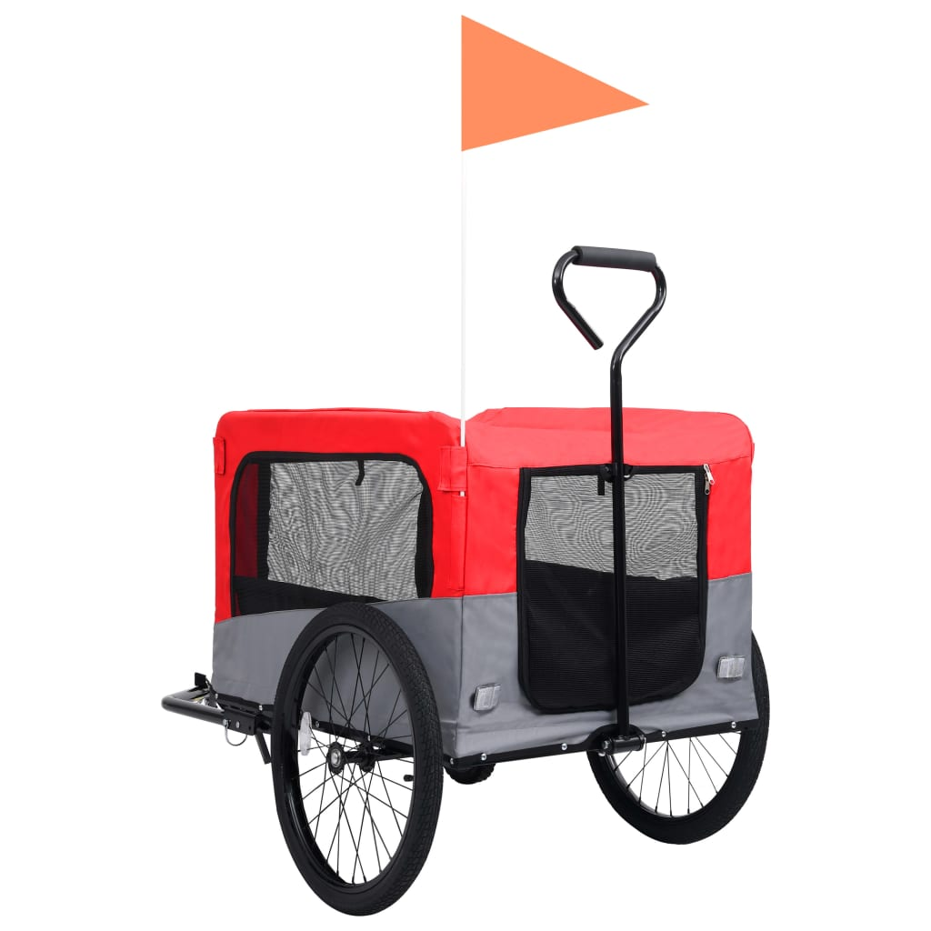 vidaXL 2-in-1 Pet Bike Trailer & Jogging Stroller Red and Grey