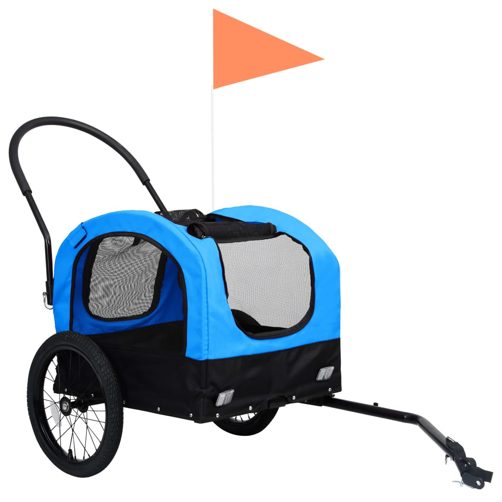 vidaXL 2-in-1 Pet Bike Trailer & Jogging Stroller Blue and Black