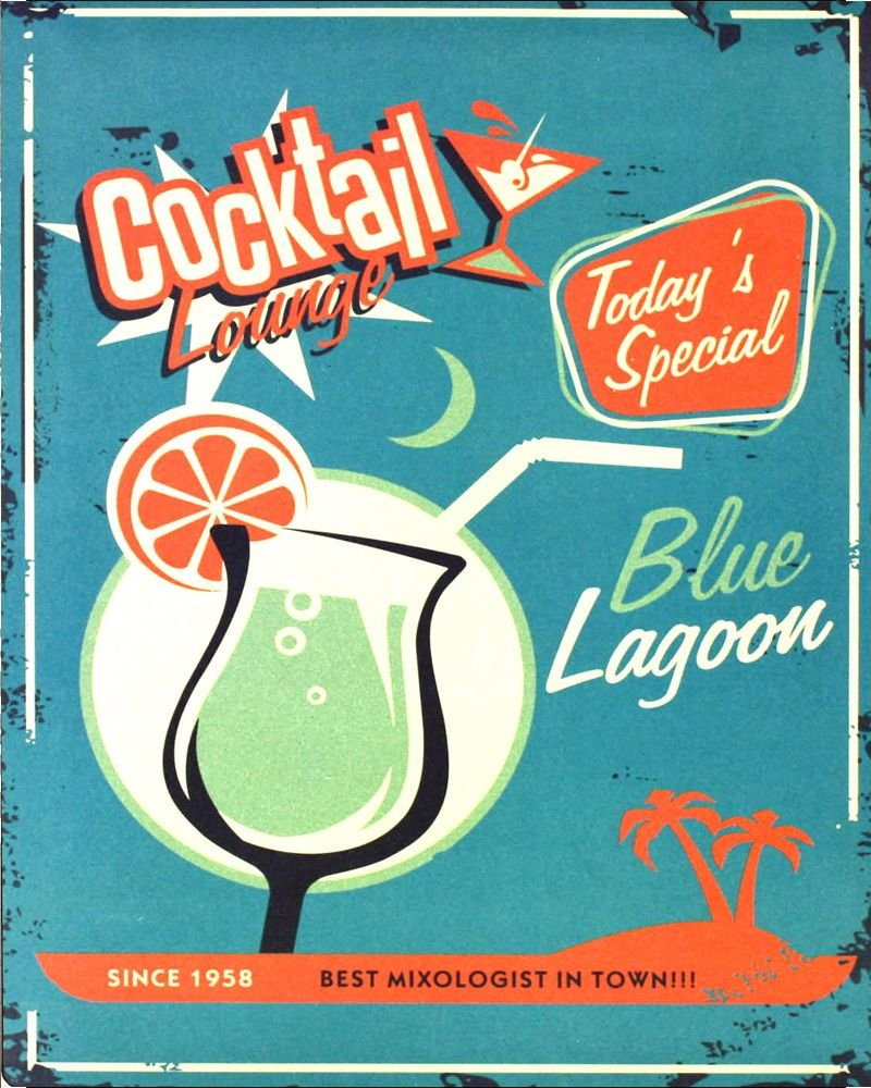 Vintage Metal Sign - Blue Lagoon Cocktail Lounge