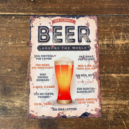 Vintage Metal Sign - How To Order A Beer Around The World