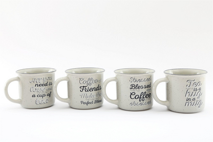 Set of Four Antique Grey Slogan Mug