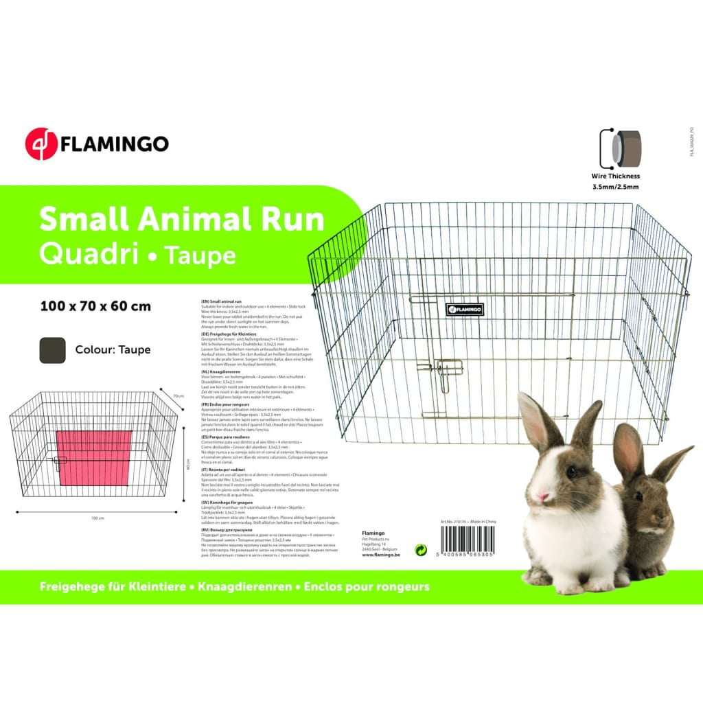FLAMINGO 4 Piece Rabbit Playpen Quadri 100x70x60 cm Taupe
