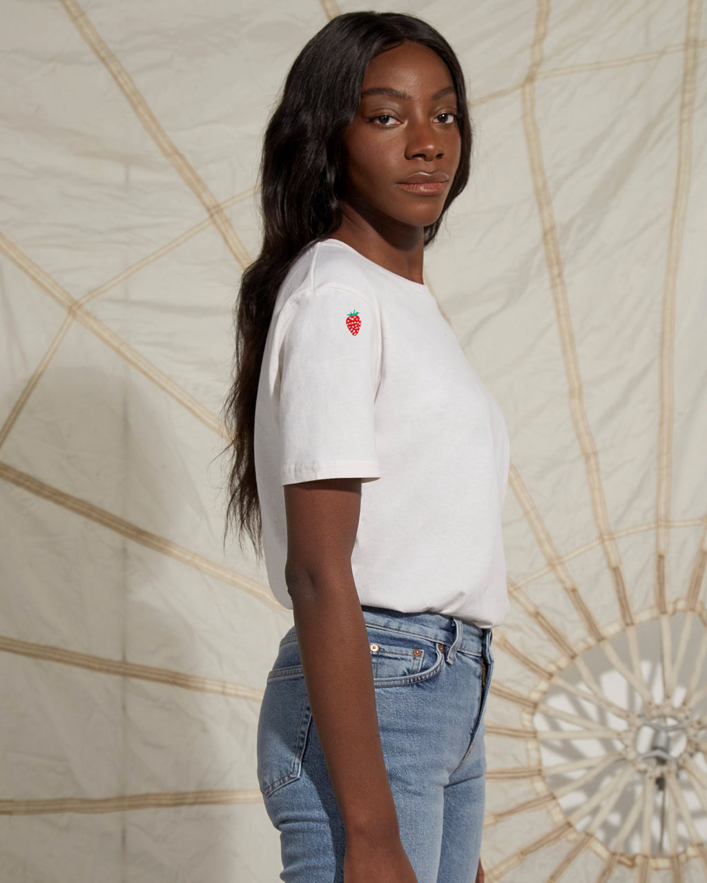 Strawberry Embroidered Recycled T-Shirt White